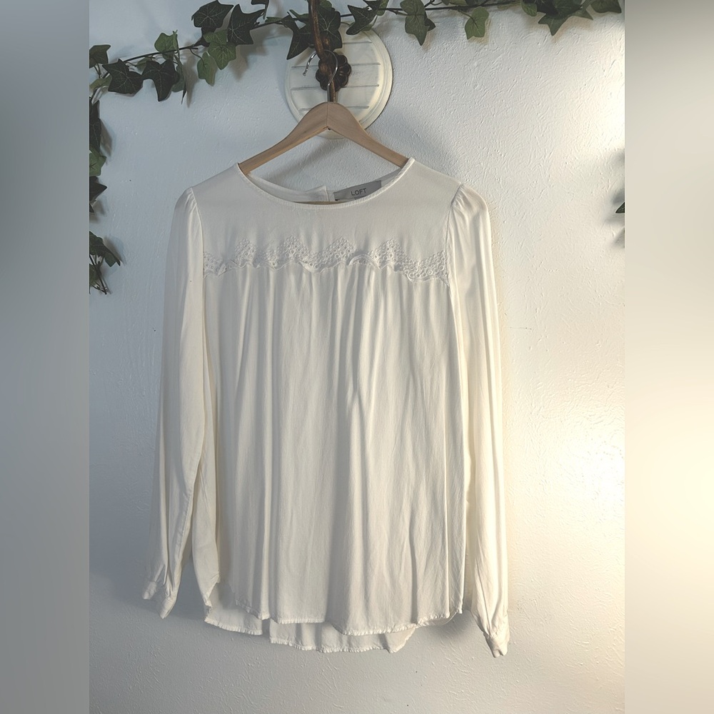 LOFT White Blouse with Lace Detail - Picture 3 of 13
